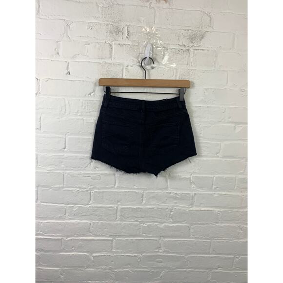 Talula Aritzia Women's Denim Shorts High Rise Frayed Hem Black Size 25 - Picture 2 of 5